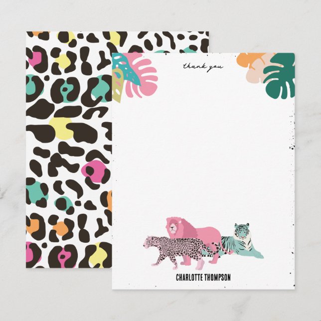 Colourful Wild Animals & Tropical Leaves Thank You Card (Front/Back)