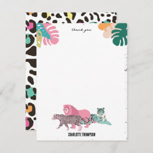 Colourful Wild Animals & Tropical Leaves Thank You Card