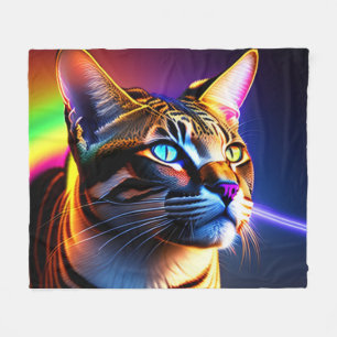 Colourful Wild Cat with Rainbow Colours, Cat Fleece Blanket