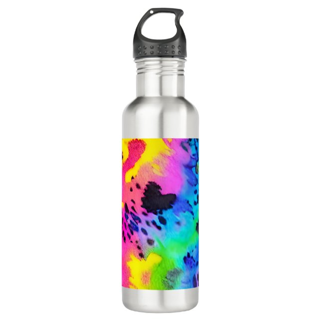 Colourful Wild Cheetah Tye Dye Pattern  710 Ml Water Bottle (Front)