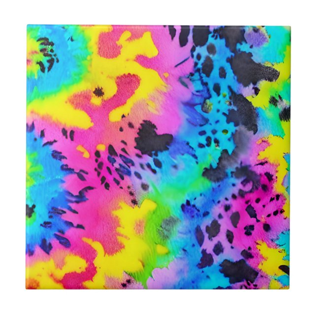 Colourful Wild Cheetah Tye Dye Pattern  Ceramic Tile (Front)