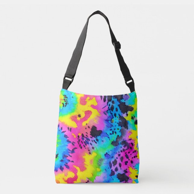 Colourful Wild Cheetah Tye Dye Pattern  Crossbody Bag (Front)
