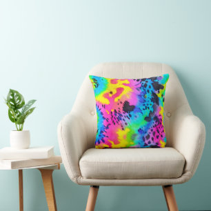Colourful Wild Cheetah Tye Dye Pattern Cushion