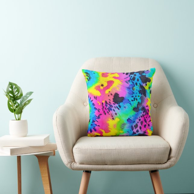 Colourful Wild Cheetah Tye Dye Pattern Cushion (Chair)