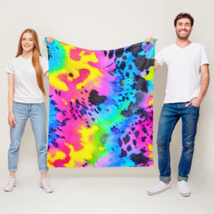 Colourful Wild Cheetah Tye Dye Pattern Fleece Blanket