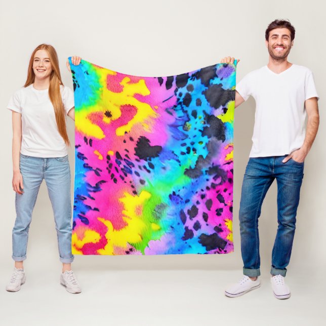 Colourful Wild Cheetah Tye Dye Pattern  Fleece Blanket (In Situ)