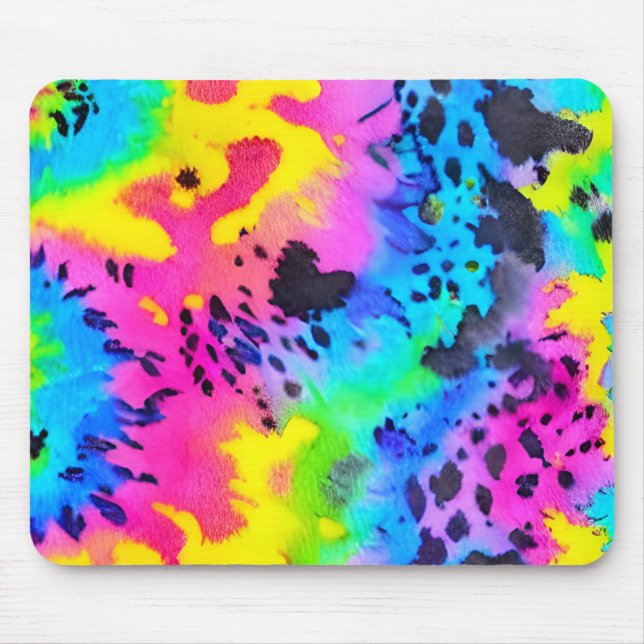 Colourful Wild Cheetah Tye Dye Pattern  Mouse Pad (Front)