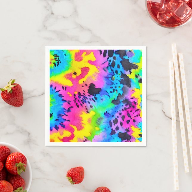 Colourful Wild Cheetah Tye Dye Pattern  Napkin (Insitu)