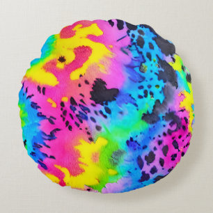 Colourful Wild Cheetah Tye Dye Pattern Round Cushion