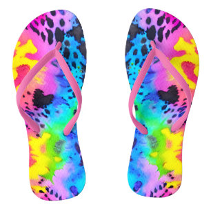 Colourful Wild Cheetah Tye Dye Pattern  Thongs
