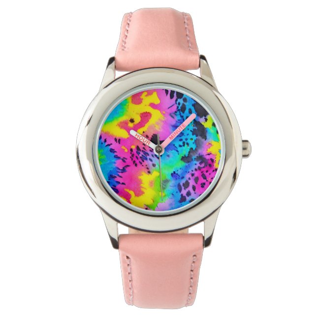 Colourful Wild Cheetah Tye Dye Pattern  Watch (Front)