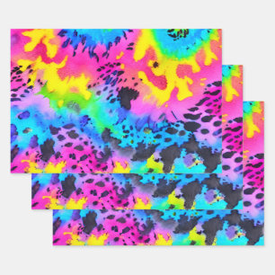 Colourful Wild Cheetah Tye Dye Pattern  Wrapping Paper Sheet