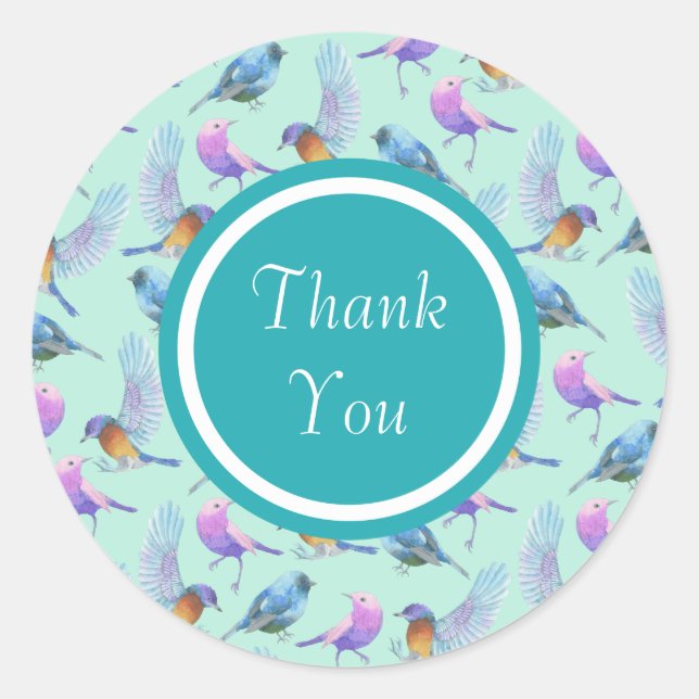 Colourful Wild Exotic Birds Thank You Classic Round Sticker (Front)