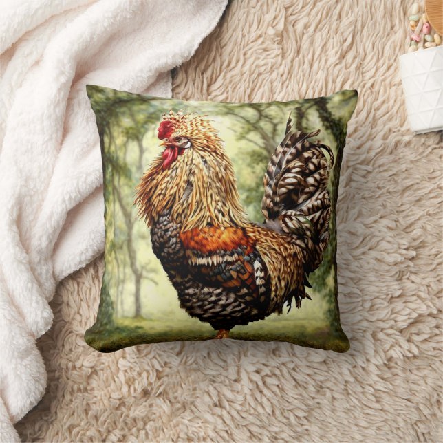 Colourful Wild Feathers Rooster Cushion (Blanket)