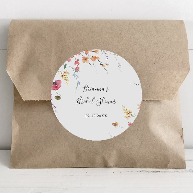 Colourful Wild Floral Bridal Shower Favour  Classic Round Sticker (Creator Uploaded)