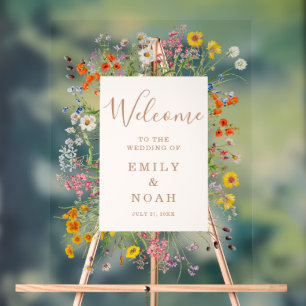 Colourful Wild Flower Country Wedding Welcome Acrylic Sign
