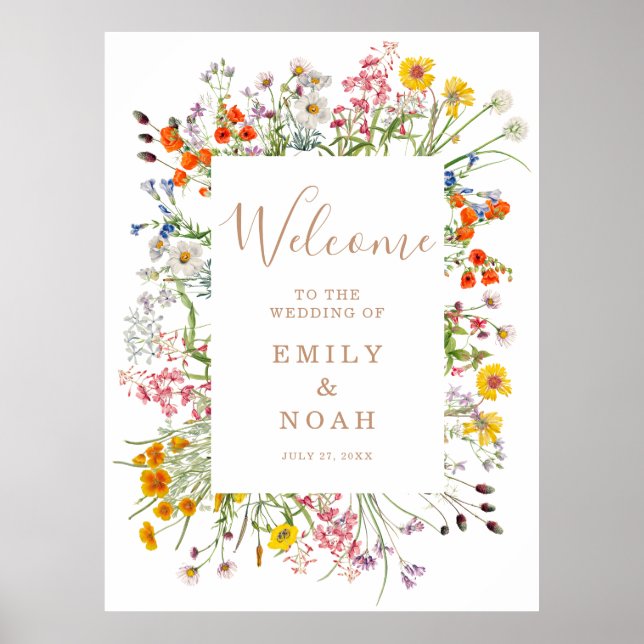 Colourful Wild Flower Country Wedding Welcome Poster (Front)
