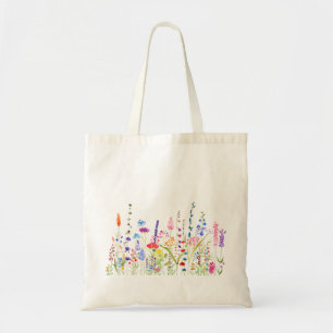 colourful wild flower field tote bag