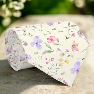 Colourful Wild Flower On Light Yellow Background Tie