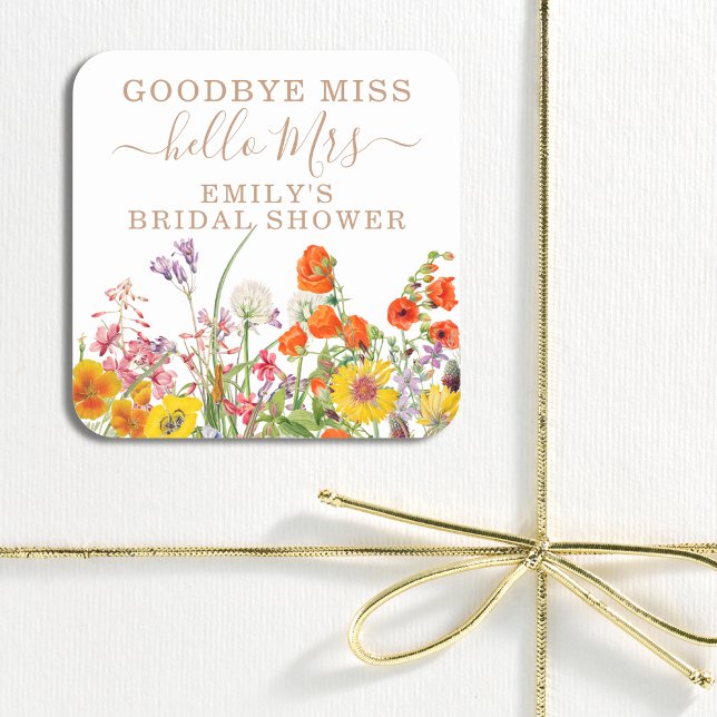 Colourful Wild Flowers Country Floral Goodbye Miss Square Sticker (Creator Uploaded)