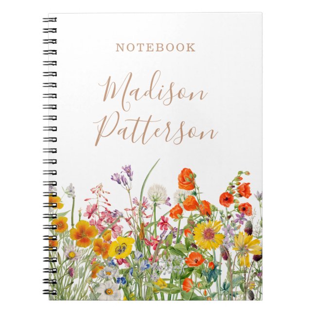 Colourful Wild Flowers Country Personalised Name Notebook (Front)