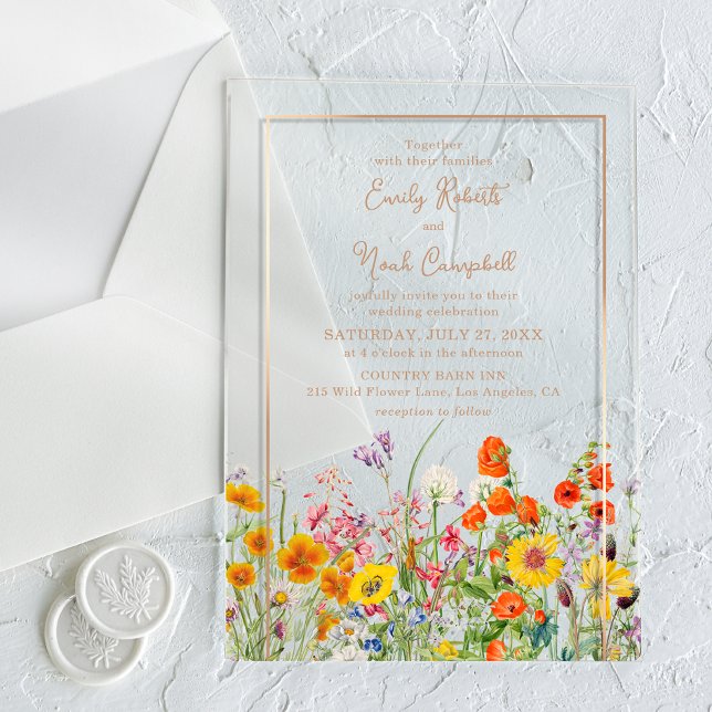 Colourful Wild Flowers Country Wedding Acrylic Invitations (Creator Uploaded)