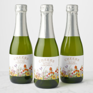 Colourful Wild Flowers Country Wedding Cheers Sparkling Wine Label
