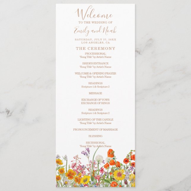 Colourful Wild Flowers Country Wedding Program (Front)