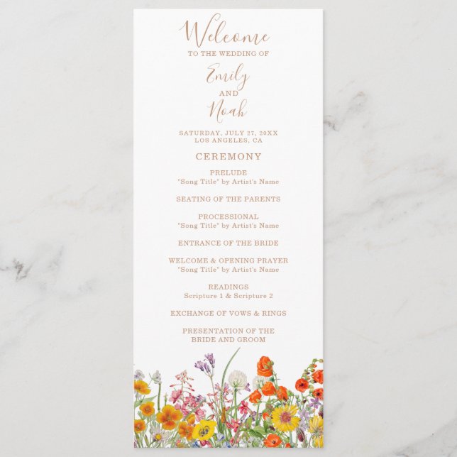 Colourful Wild Flowers Country Wedding Program (Front)