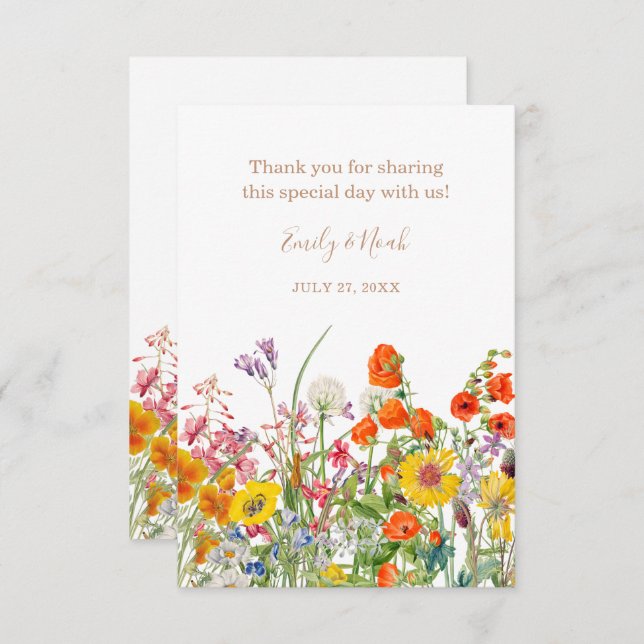 Colourful Wild Flowers Country Wedding Thank You (Front/Back)