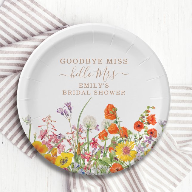 Colourful Wild Flowers Goodbye Miss Bridal Shower Paper Plate (Creator Uploaded)
