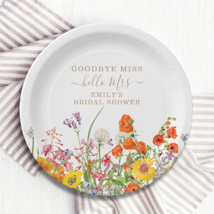Colourful Wild Flowers Goodbye Miss Bridal Shower Paper Plate