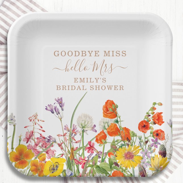 Colourful Wild Flowers Goodbye Miss Bridal Shower Paper Plate (Creator Uploaded)