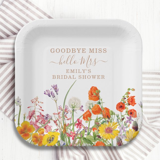 Colourful Wild Flowers Goodbye Miss Bridal Shower Paper Plate (Creator Uploaded)