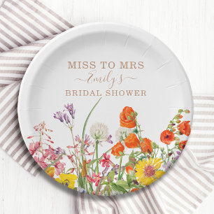 Colourful Wild Flowers Miss To Mrs Bridal Shower Paper Plate