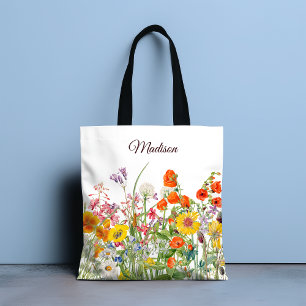 Colourful Wild Flowers Pretty Girly Personalised Tote Bag