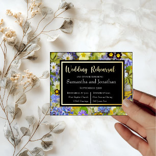 Colourful Wild Flowers Wedding Rehearsal Foil Invitation Postcard