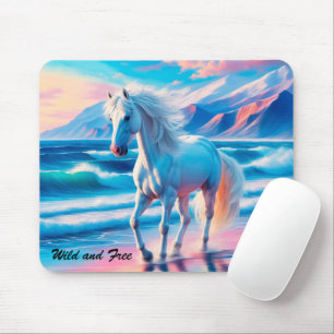 Colourful wild horses mustang coastal landscape mouse pad