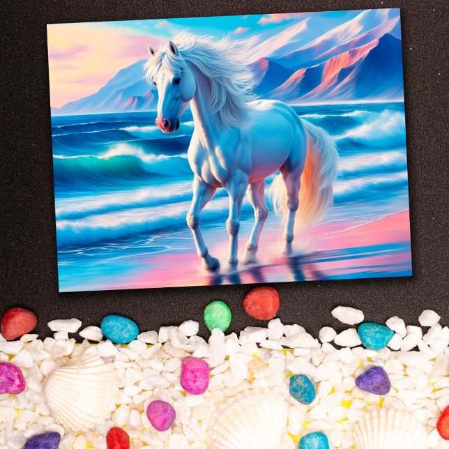 Colourful wild horses mustang coastal landscape postcard (Creator Uploaded)