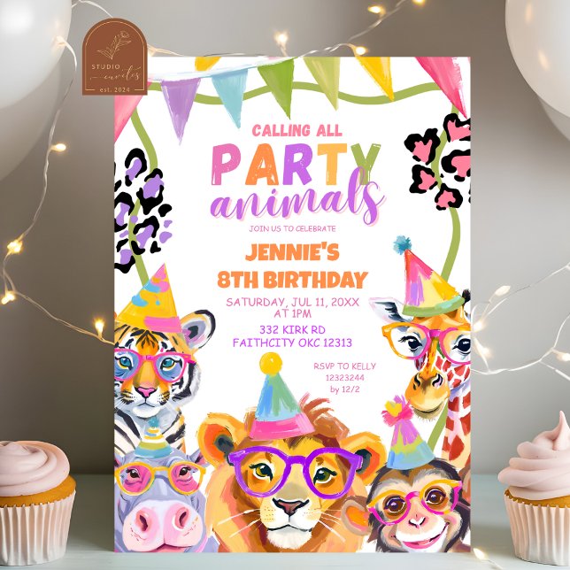  Colourful Wild One Safari Animals Birthday Invitation (Creator Uploaded)