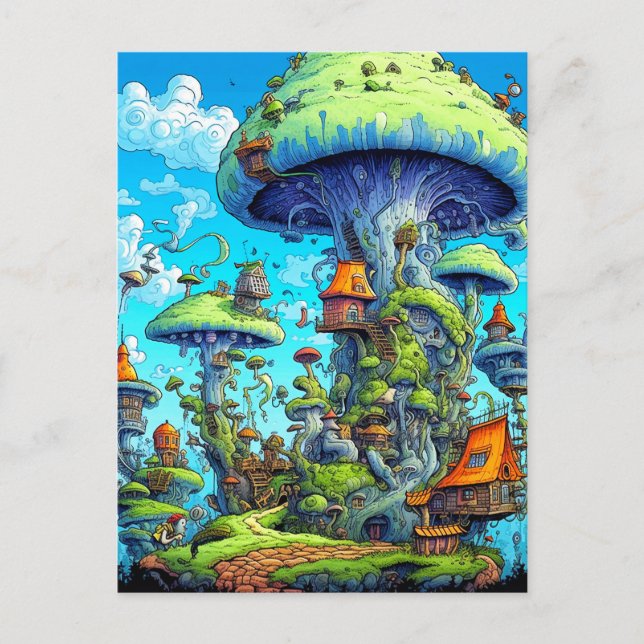 Colourful Wild Psychedelic Mushrooms Dwelling Postcard (Front)