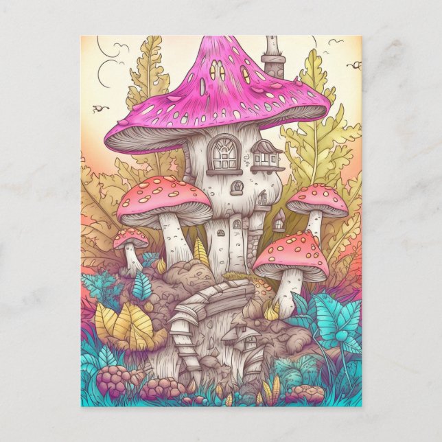 Colourful Wild Psychedelic Mushrooms Illustration Postcard (Front)