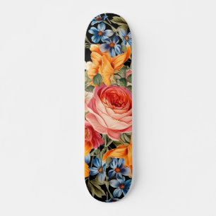Colourful Wild Rose Floral Pattern Skateboard