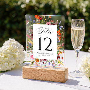 Colourful Wildflower Acrylic Wedding Table Number