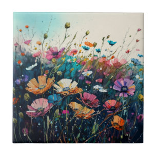 Colourful Wildflower Artwork Ceramic Tile