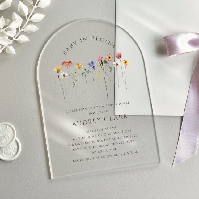 Colourful Wildflower Baby in Bloom Baby Shower Acrylic Invitations (Creator Uploaded)