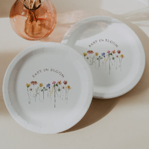Colourful Wildflower Baby In Bloom Baby Shower Paper Plate