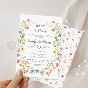 Colourful wildflower baby in bloom floral shower invitation