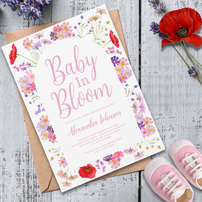 Colourful Wildflower baby in bloom Girl Baby Showe Invitation (Wildflower boho chic girl baby shower invitation)