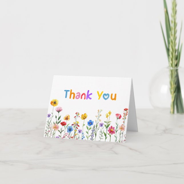 Colourful Wildflower Baby in Bloom Thank You Card  (Front)